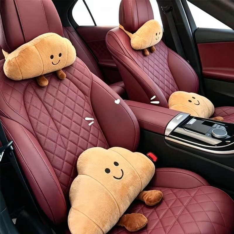 Travel Accessories Comfort - Creative Cartoon Croissant Plush Car Headrest,